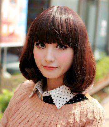 齐刘海中短发梨花头发型图片 中短直发齐刘海