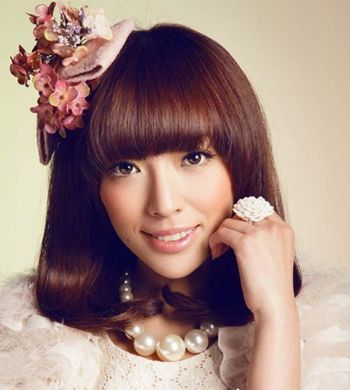 齐刘海中短发梨花头发型图片 中短直发齐刘海