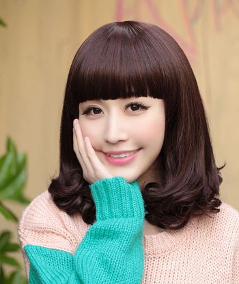 齐刘海中短发梨花头发型图片 中短直发齐刘海