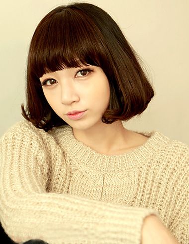 韩国齐刘海短发烫发发型 2016甜美齐刘海短发