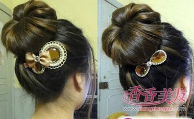 26岁女生中长发扎花苞头有刘海造型设计