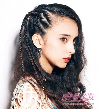 长头发旁边编小辫图片 长头发扎辫子的扎法_香香美发手机版