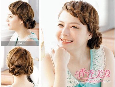 长头发编在额头上的小辫 长头发侧面编辫子的女生
