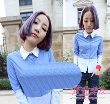 中学生染头脸的头发不显a头脸染紫红色短发大齐耳颜色怎么扎好看图片