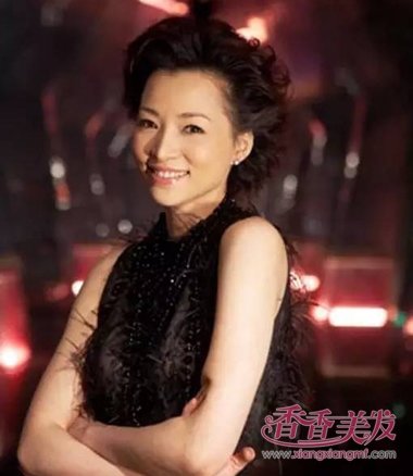 董卿优雅高贵盘发发型图片五烫卷的中长发全部向后梳理,蓬松卷曲的