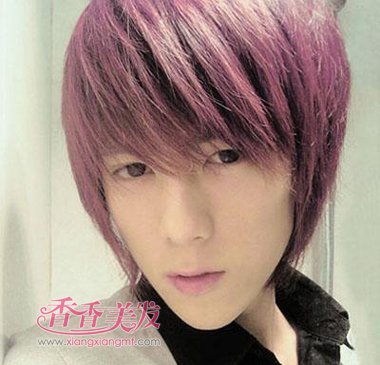 男生青年紫红色发型 男生红色头发图片